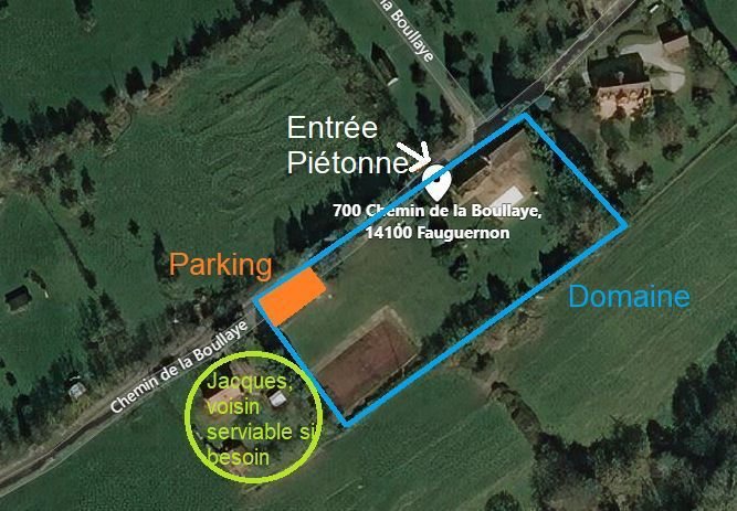 Le schéma d'accès au Domaine : parking, entrée piétonne